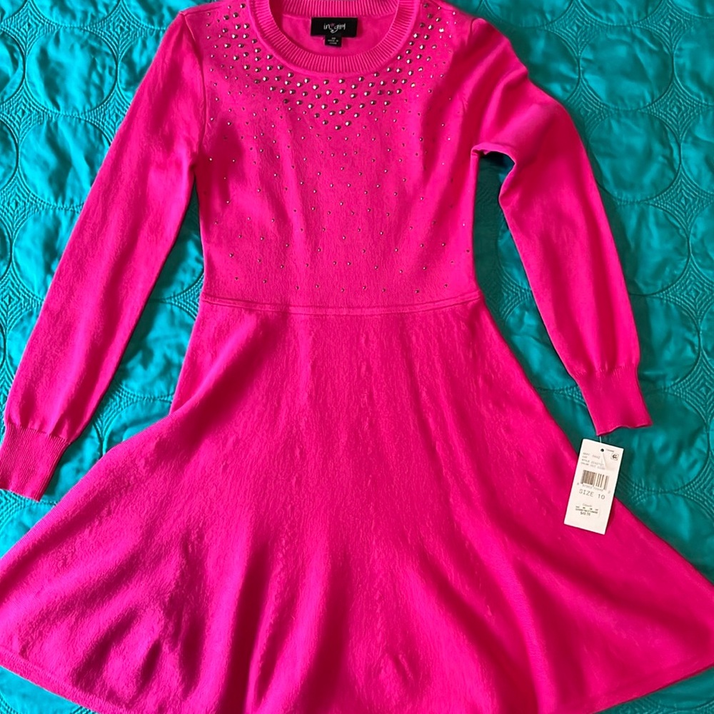 In Girl hot pink girls size 10 dress with charcoal studs
